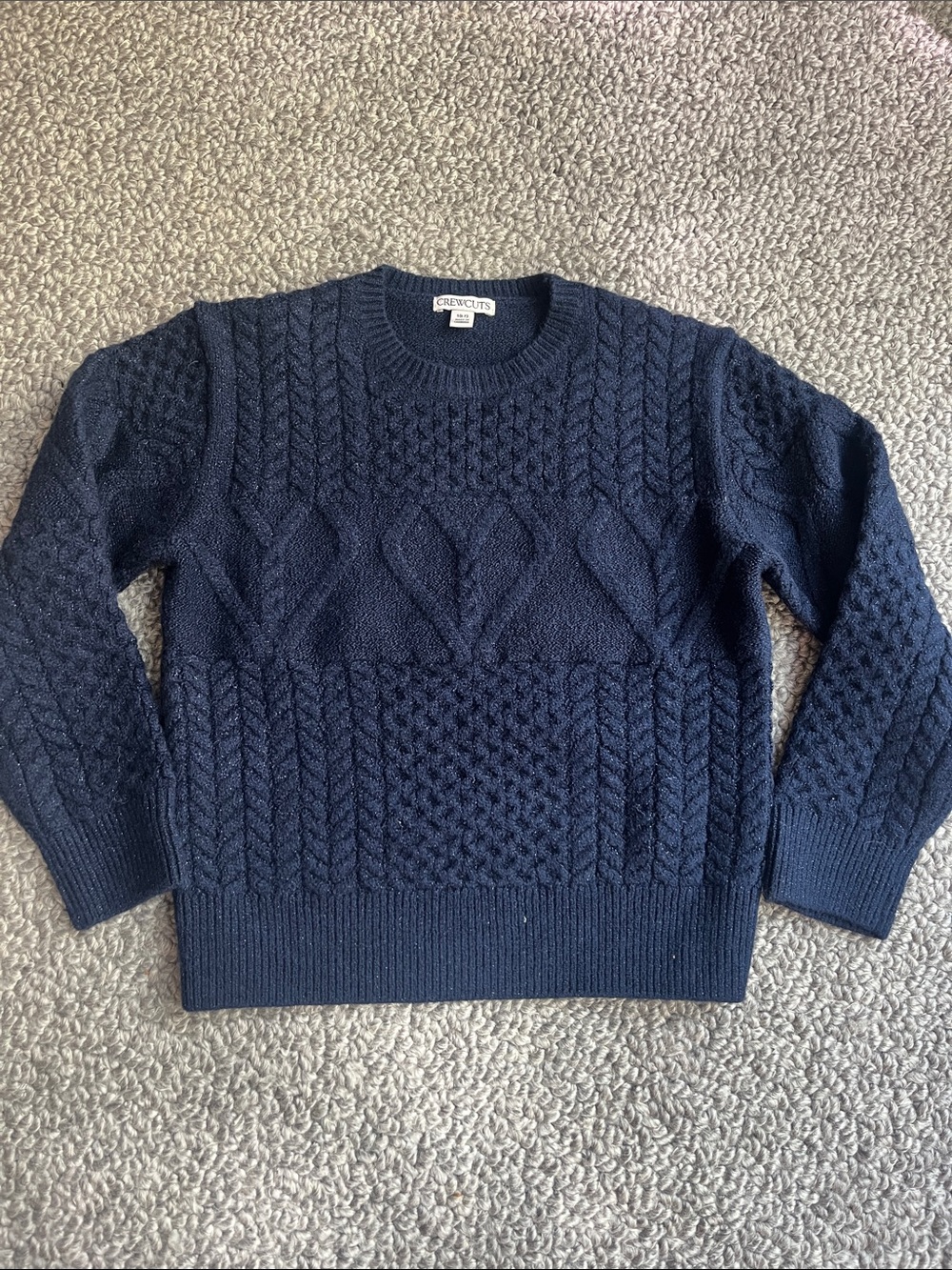 Crewcuts Navy Cable-Knit Crewneck Sweater NEW